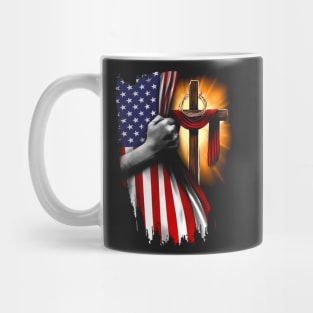 American Flag Cross Jesus Hand Pride Christian Nurse Heartbeat Mug